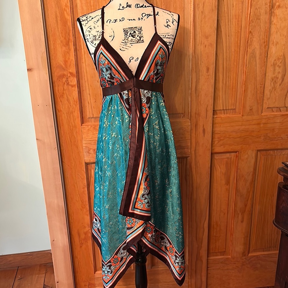 Blue Asymmetrical Sundress with Spaghetti Straps